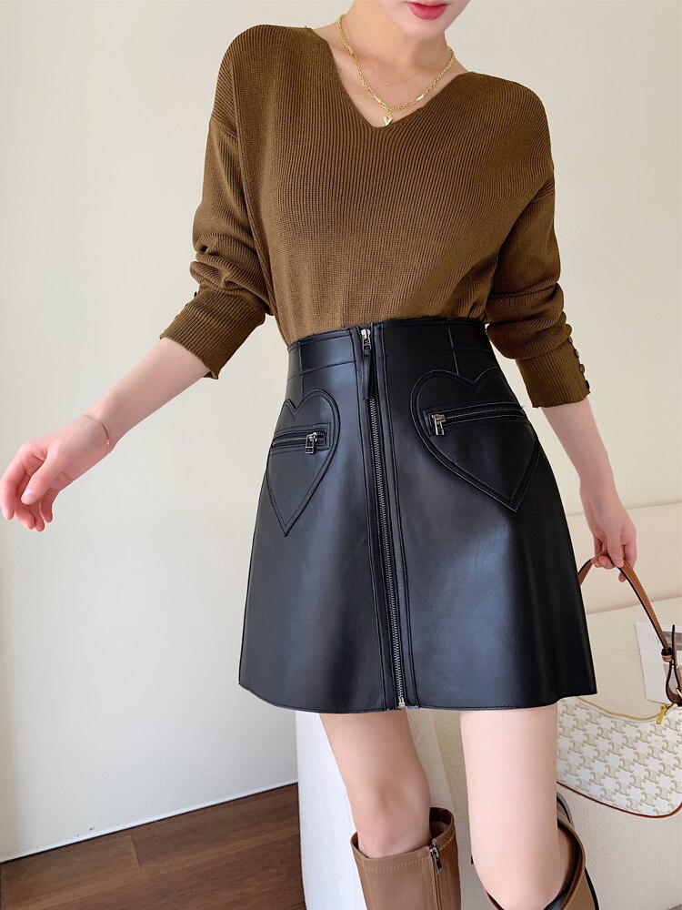 Premium Goods A-Line Mini Skirts Women Ladies Kawaii Heart Shape Pockets