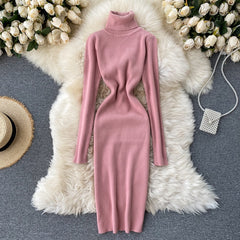 Sweater Dress Winter Turtleneck Warm Long Sleeve Knit Dress Korean