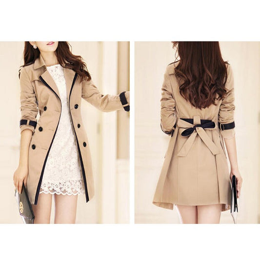 Trench Coat For Women Autumn Casual Double Breasted Female