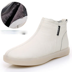 Genuine Leather Cow Women Ankle Boots Warm Fur Waterproof