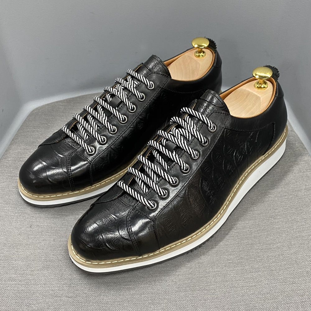 Men Casual Shoes Real Cow Leather Green Black Fashion Designer