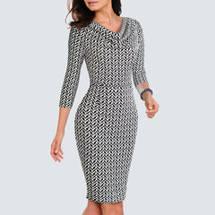 Women Casual Leopard Print Office Business Sheath Slim Summer Pencil Dress