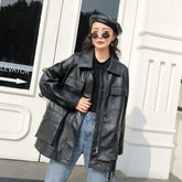 Spring Autumn Four Big Pocket Chic Loose Design Biker