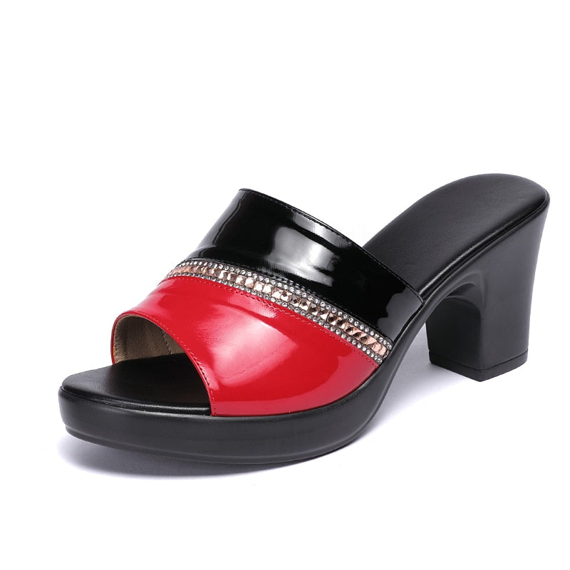 Women Slipper Ladies Summer Slippers Genuine Leather Shoes Women High Heels