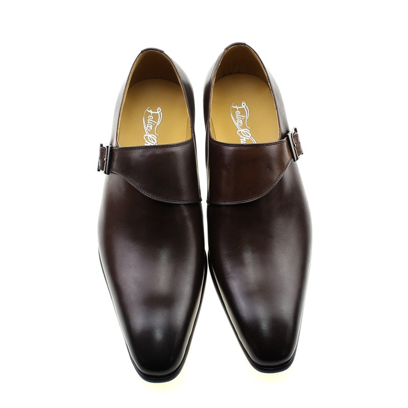 Size 13 Brand Designer Men Dress Shoe Classic Genuine Leather Buckle Monk Strap