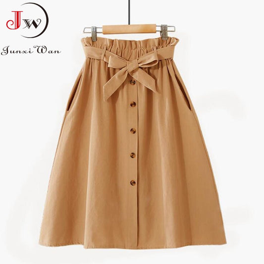 Women Casual Cotton Skirts Spring Summer Korean Style Solid Elegant High
