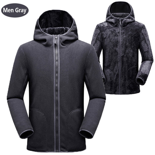 Unisex Reversible Hoodie Women Pullover Sweatshirts Winter Warm Polar/Coral Coats