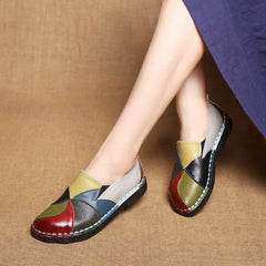 Ladies Female Woman Mother Shoes Flats Genuine Leather Loafers Mixed Colorful