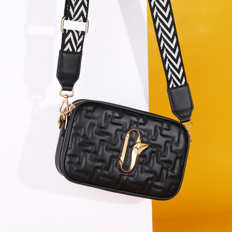 Women Leather Shoulder Bags Three-tier Large Capacity Crossbody Bags for Lady