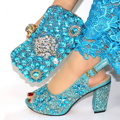 Matching Shoes and Bags: Italian sky blue Shoes with Matching Bags Sets Decorated