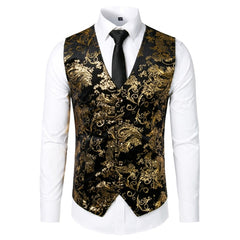 Gold Steampunk Vest Men Suit Gilet Homme Wedding Sleeveless Slim Fit