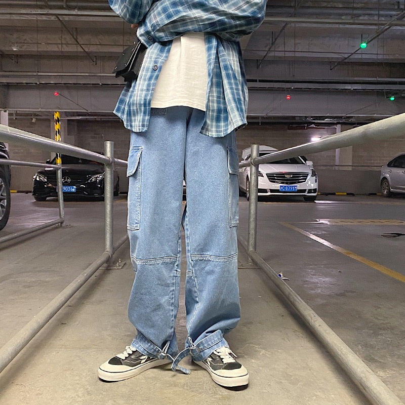 Men Jeans Wide Leg Denim Cargo Pant Loose Straight Baggy Men's Jean