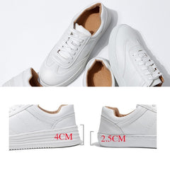 Fashion White Split Leather Women Chunky Sneakers White Shoes Lace Up