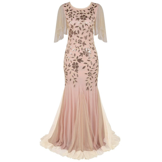 Homecoming Dresses: Short-Sleeve Tulle Embroidered Evening Dress Elegant