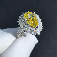 Vintage Solid 925 Sterling Silver Pear 3EX 4CT VVS Yellow Created