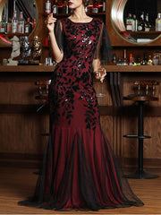 Homecoming Dresses: O-neck Short-Sleeve Tulle Embroidered Evening Dress Elegant