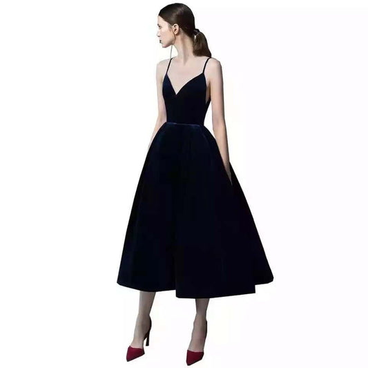 Homecoming Dresses: Plus size customized Elegant Velvet Women Party Dress V Neck