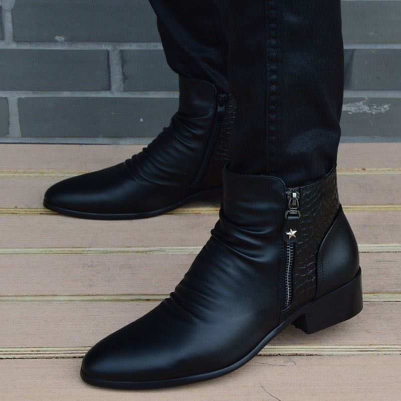 Fashion Ankle Boots Men High Top Zip Suit Shoes Black Dress Boots Autumn Shoes Men