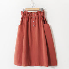 Women Summer Skirt Spring Korean Style Casual Solid High Waist A-Line Midi Skirts