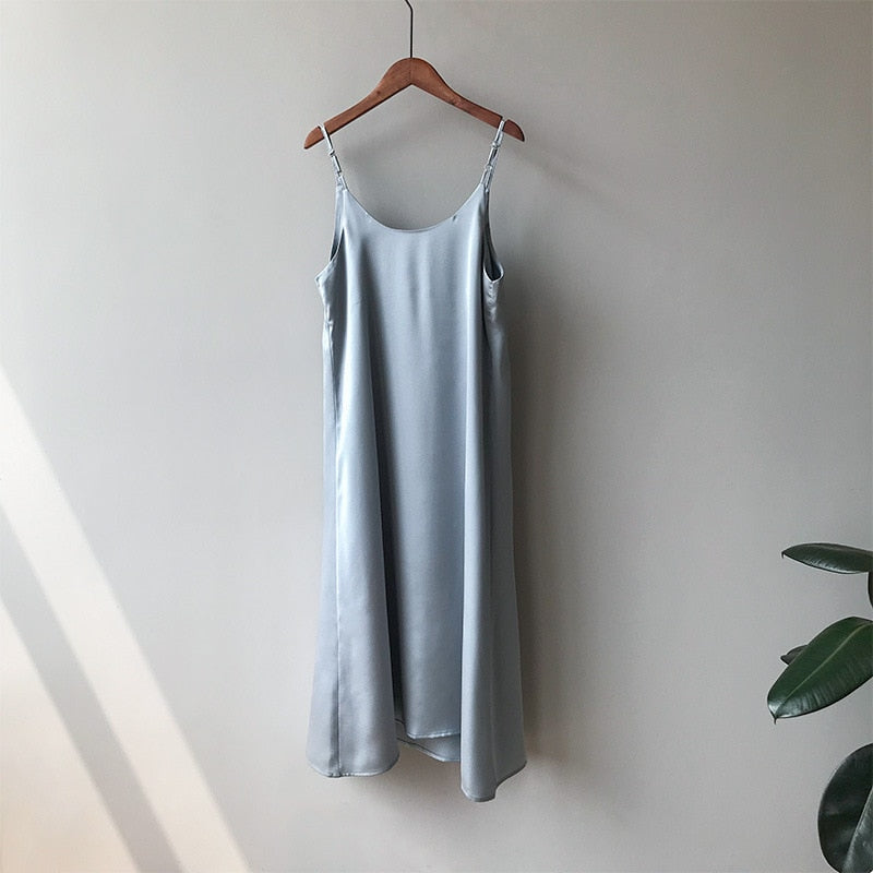 Spring summer Woman Tank Dress Casual Satin Camisole Elastic Female