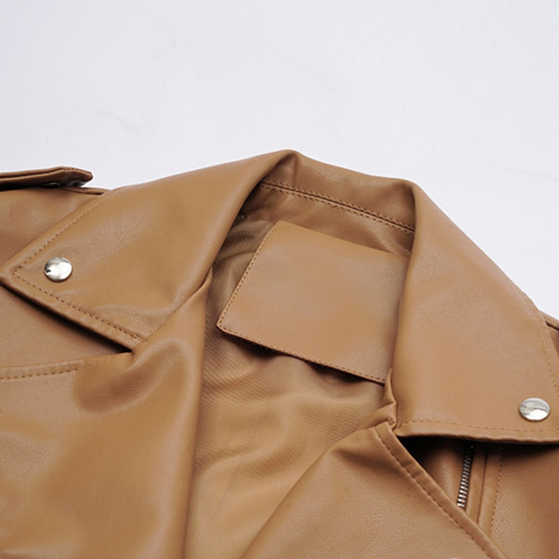 Spring Autumn Faux Leather Jackets Women Loose Casual Coat Female