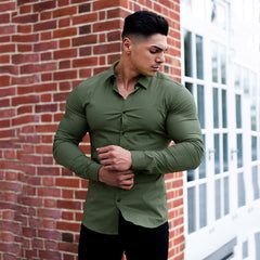 Men Fashion Casual long Sleeve Solid Shirt Super Slim Fit Male