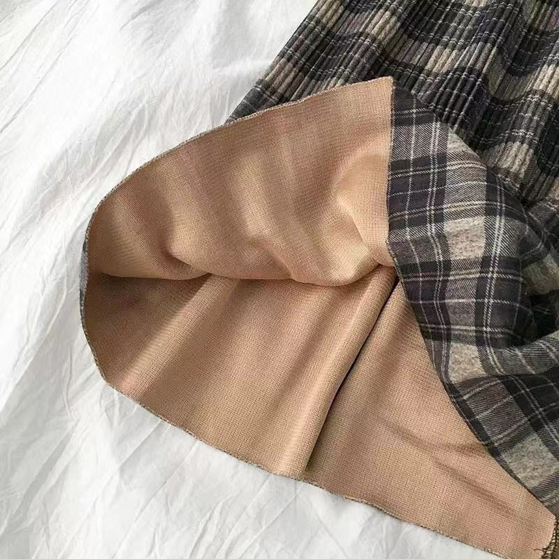 Woolen Winter Plus Size 3XL pleated plaid skirts Women Warm Vintage Long skirts