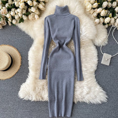 Sweater Dress Winter Turtleneck Warm Long Sleeve Knit Dress Korean