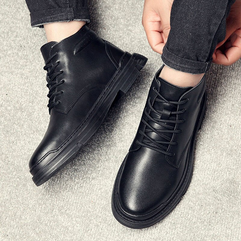 Genuine Leather Shoes Men Autumn Winter Boots Warm Plush