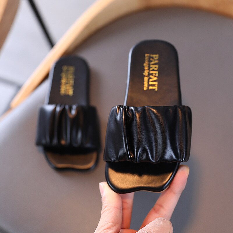 Girls Sandals Slides Kids Summer Beach Sandals Pleated Ruffles Princess