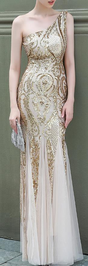 Evening Dresses: Green Sequined Long Mermaid Prom Gown