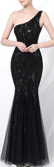Evening wear Dresses: One Shoulder White Long Mermaid Prom Gown Glitter
