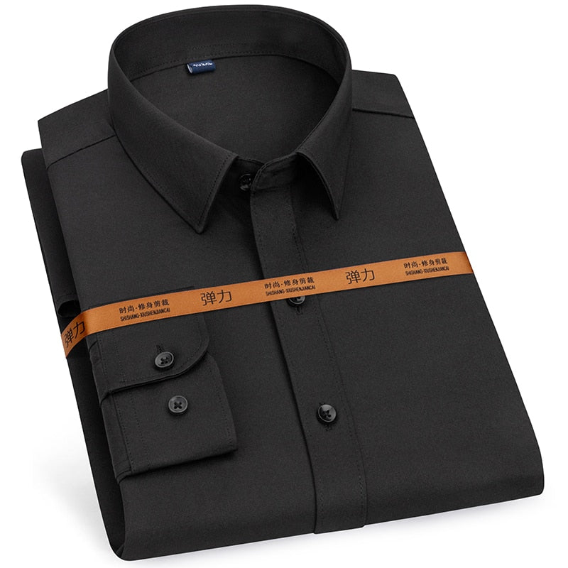 Men Long Sleeve Solid Stretch Easy Care Shirt Formal Business Office