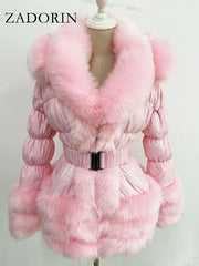 Winter Warm Detachable Down Jacket Women Furry FAUX Fur