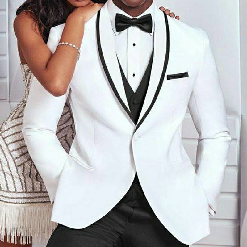 Tuxedo for Mens: White and Black Wedding Tuxedo for Groom 3 Piece Slim Fit Men Suits