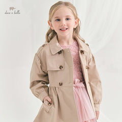 spring kids girls fashion solid button pockets hooded coat