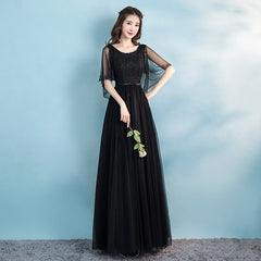 Evening wear Dresses: O Neck Tulle Evening Dresses Long Crystal Beading Prom