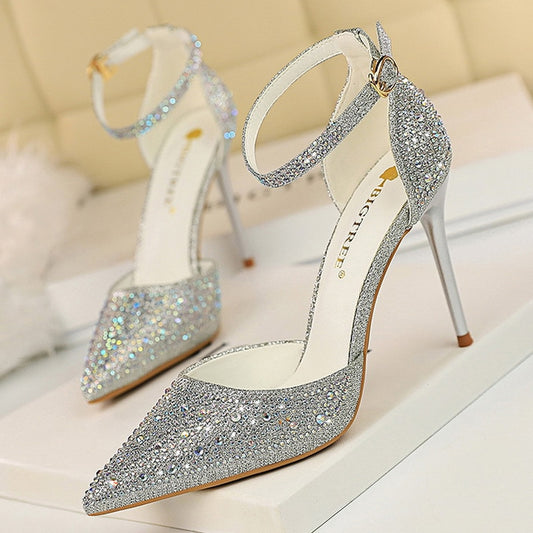 Shoes Shiny Rhinestones High Heels Ladies Shoes Women Pumps Stiletto Sweet