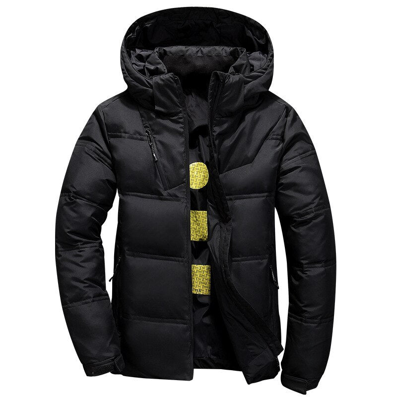 White Down Jacket Men Winter Warm Solid Color Hooded Down Coats