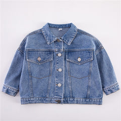Spring Fall Boys and girls Casual All-match Denim Jackets Kids Turn-down