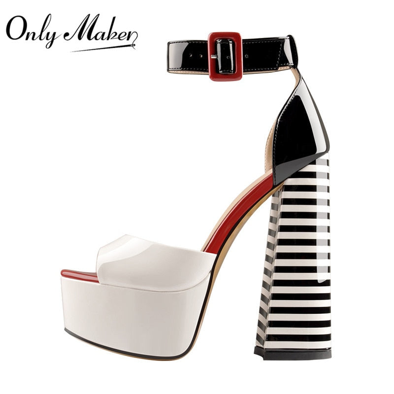 Women Sandals Platform Peep Toe Chunky Square Heels Ankle