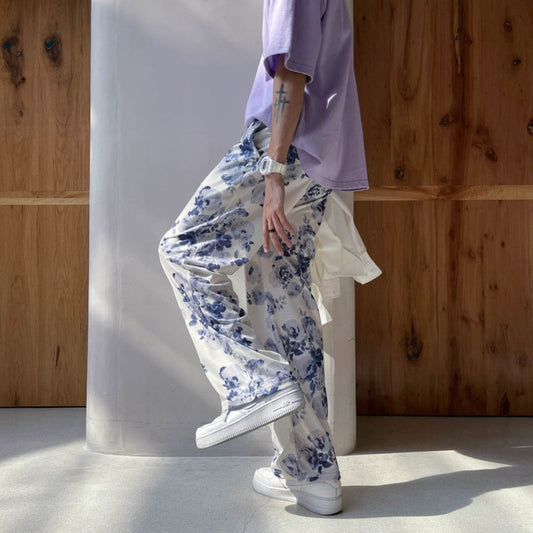 Spring Summer Flower Pants Men Fashion Printed Casual Pants Men