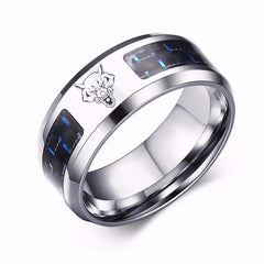 Laser Engraved Wolf Men Ring for Men Stainless Steel Blue Carbon Fibre 8mm