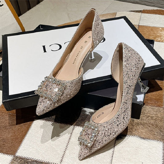 Woman Fashion Shoes Pointed Toe Thin High Heels Crystal Pumps Elegant Style