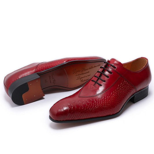 Fashion Men Leather Shoes Prints Black Red Lace Up