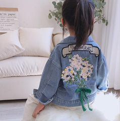 Pearls Beading Denim Jacket For Girls Fashion Coats Children Clothing Autumn