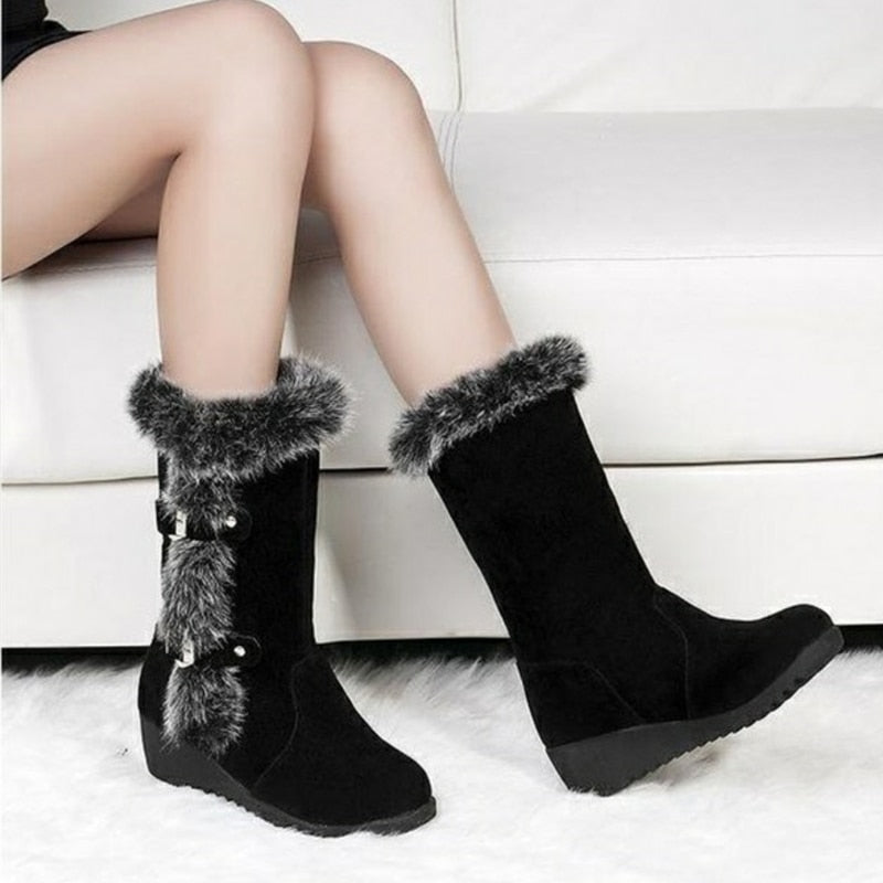 Winter Women Boots Casual Warm Fur Mid-Calf Boots shoes Women Slip-On