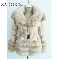 Winter Warm Detachable Down Jacket Women Furry FAUX Fur