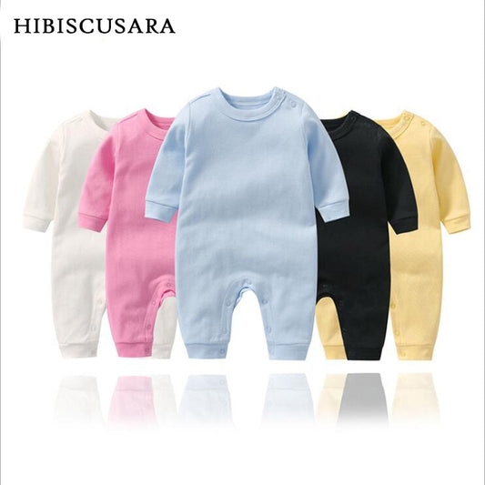 Soft Cotton Baby Rompers Full Sleeve Infant Boy Girl Solid Color Jumpsuit