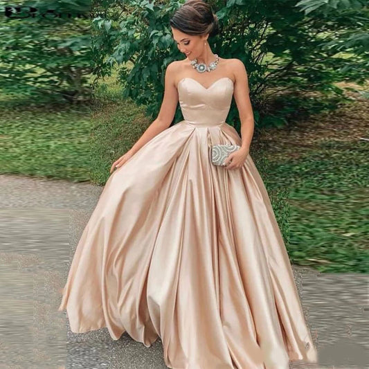 Homecoming Dresses: Strapless Simple Satin Prom Dresses